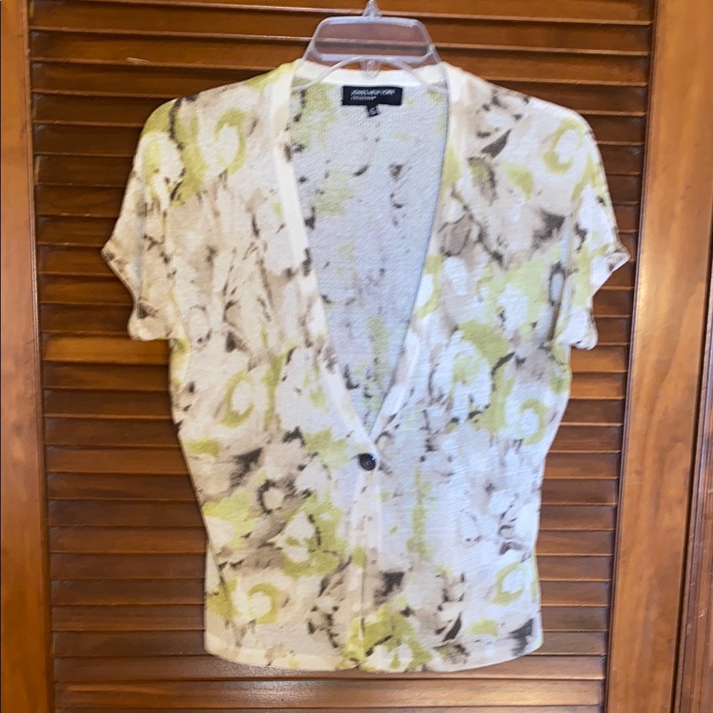 Short Sleeve Abstract Print Cardigan